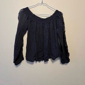 Hollister Blue Lace Off Shoulder Long Sleeve Top